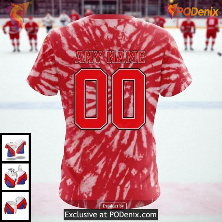 Unisex Detroit Red Wings 3D Hoodie Retro Tie Dye NHL Custom Apparel - 3