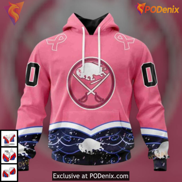Unisex Hockey Fights Cancer Tribute NHL Buffalo Sabres Youth Hoodie Hoodie 3D