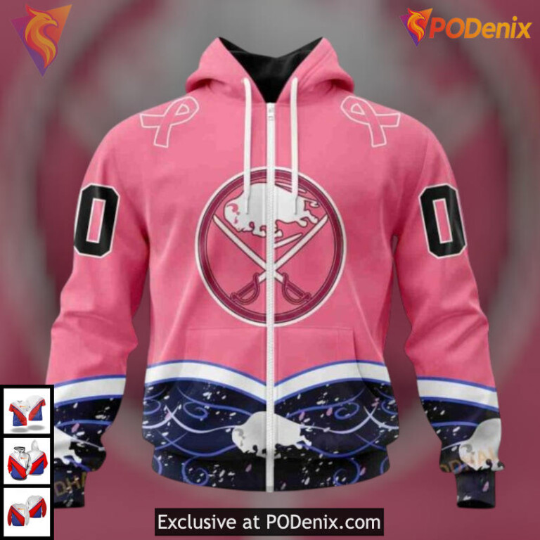 Unisex Hockey Fights Cancer Tribute NHL Buffalo Sabres Youth Hoodie Hoodie 3D - 1