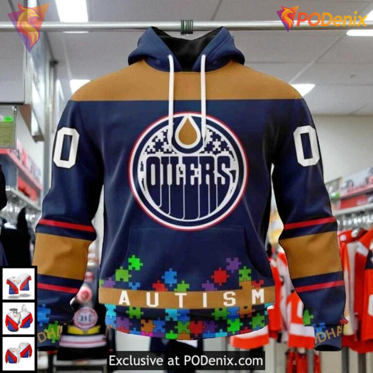 Unisex Hockey Tribute Autism Awareness NHL Edmonton Oilers Hoodie 3D
