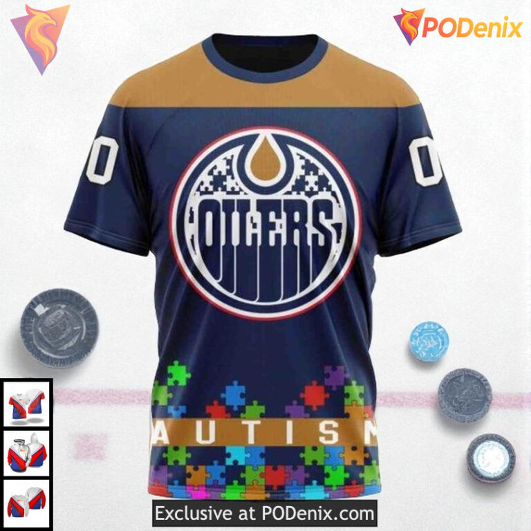Unisex Hockey Tribute Autism Awareness NHL Edmonton Oilers Hoodie 3D - 2