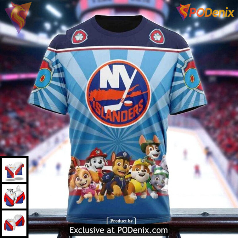 Unisex New York Islanders All Over Print Hoodie Custom Paw Patrol Design - 2