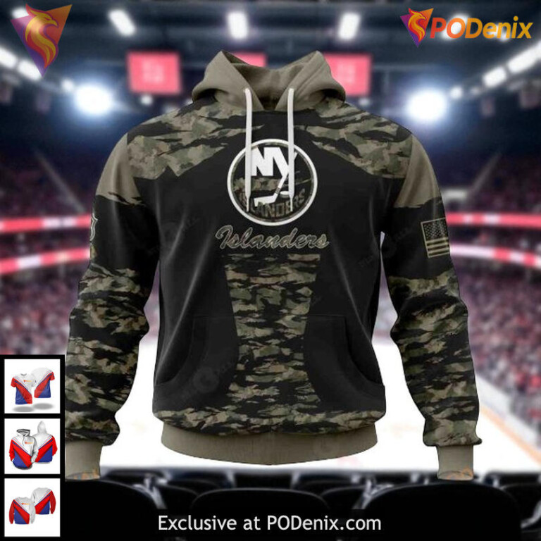 Unisex New York Islanders All Over Print Hoodie, Military Camo Fan Design