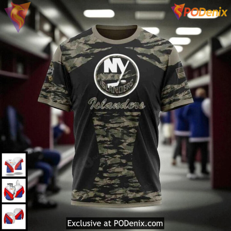 Unisex New York Islanders All Over Print Hoodie, Military Camo Fan Design - 2