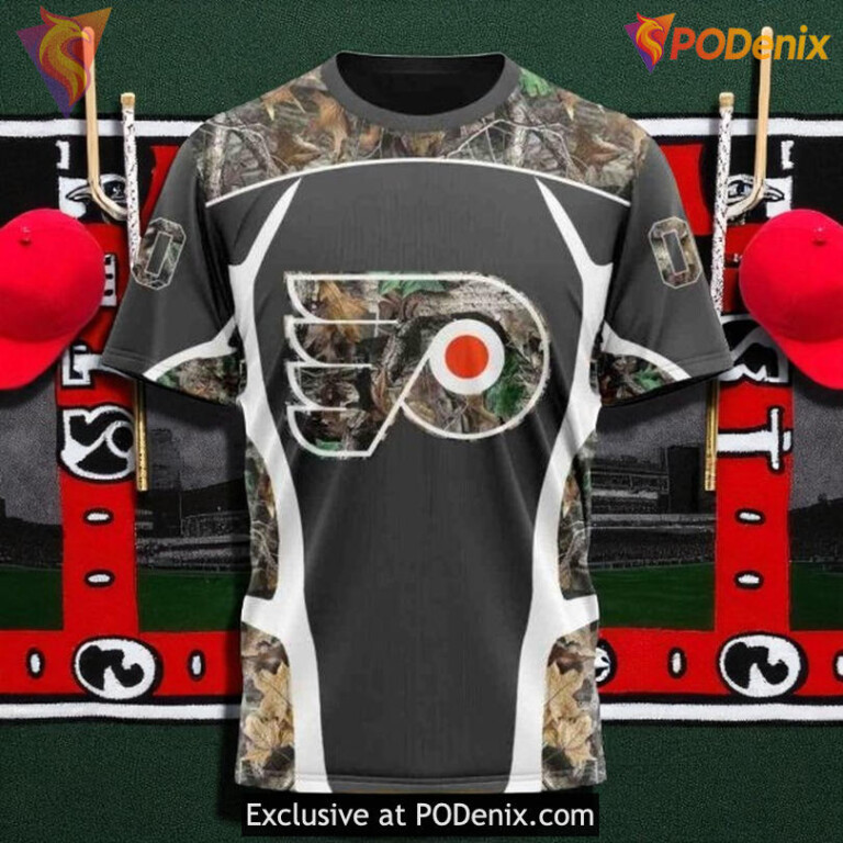 Unisex Philadelphia Flyers All Over Print Hoodie, Hunting Camo Graphic Style - 2