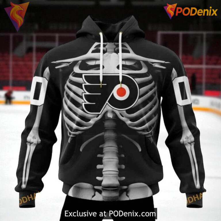 Unisex Philadelphia Flyers All Over Print Hoodie Skeleton Costume NHL