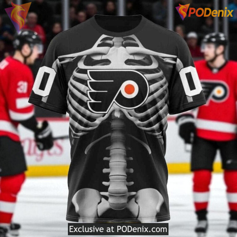 Unisex Philadelphia Flyers All Over Print Hoodie Skeleton Costume NHL - 2