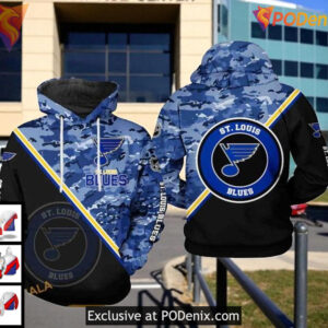 Unisex St Louis Blues Hoodie Camo NHL Design, Custom 3D Pullover Apparel
