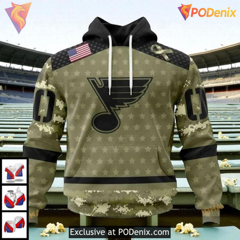 Unisex St Louis Blues Hoodie Camo NHL Military Appreciation 3D Pullover