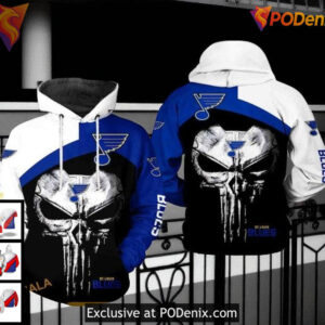 Unisex St Louis Blues Hoodie, NHL Skull Punisher Design, Cool Graphic Style