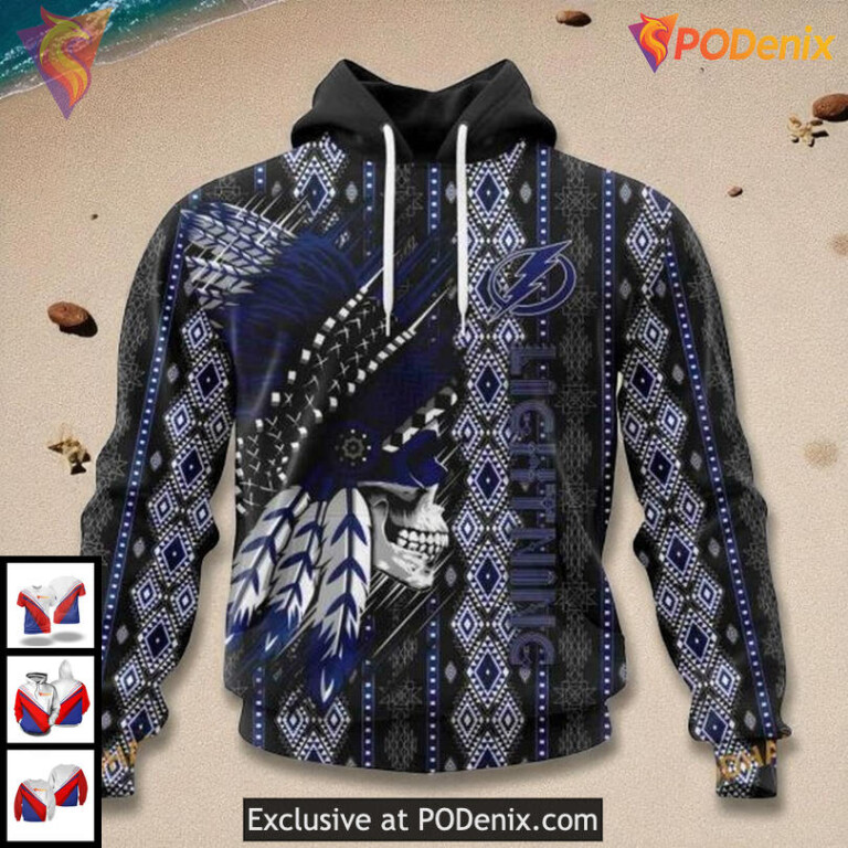 Unisex Tampa Bay Lightning Hoodie Skull Artwork With Native Inspired 3D Style