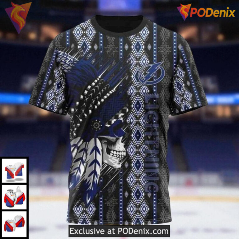 Unisex Tampa Bay Lightning Hoodie Skull Artwork With Native Inspired 3D Style - 2
