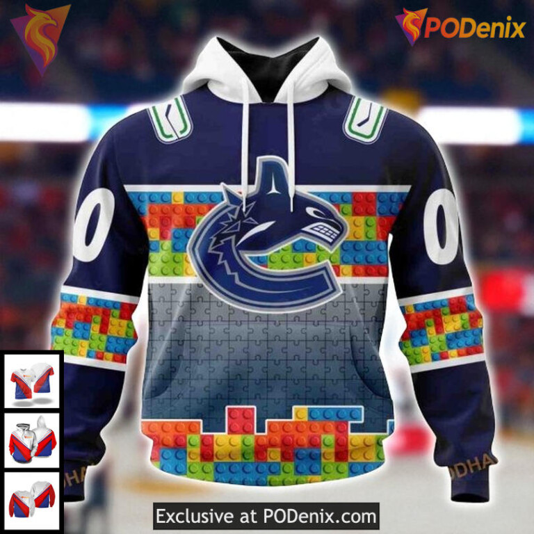 Unisex Vancouver Canucks All Over Print Hoodie, NHL Puzzle Gradient Design