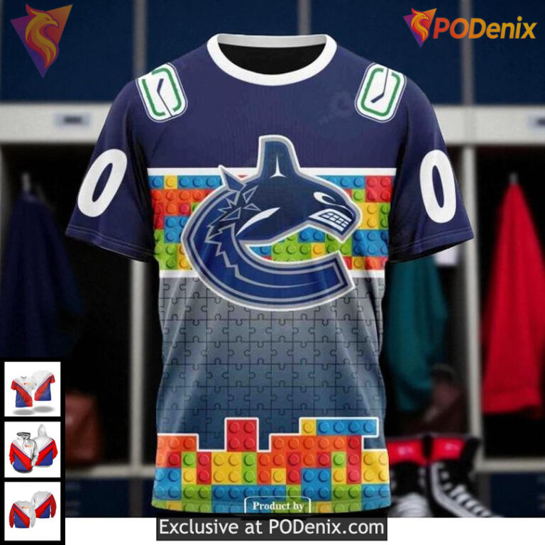 Unisex Vancouver Canucks All Over Print Hoodie, NHL Puzzle Gradient Design - 2