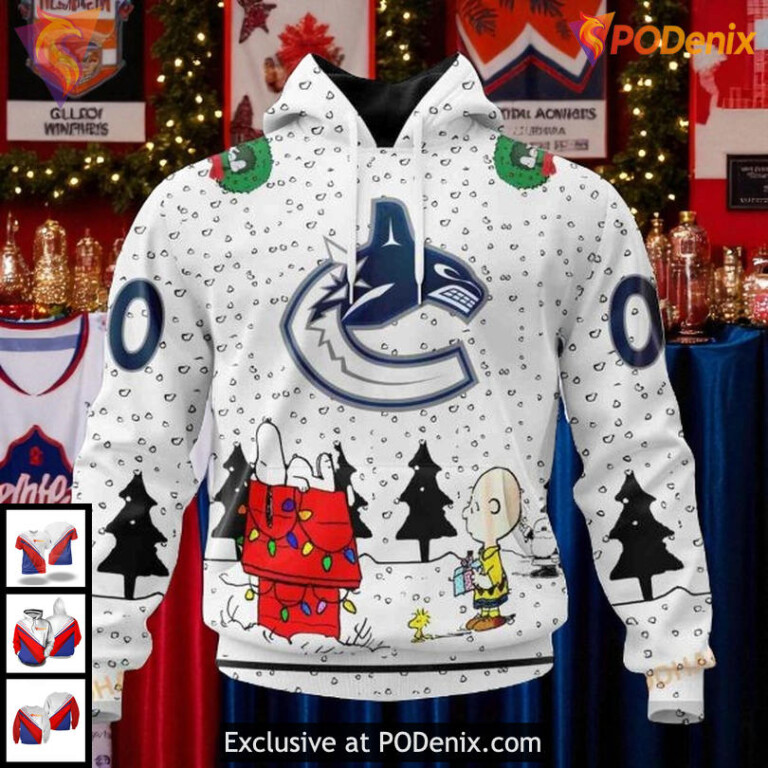 Unisex Vancouver Canucks All Over Print Hoodie, Snoopy Christmas NHL Design