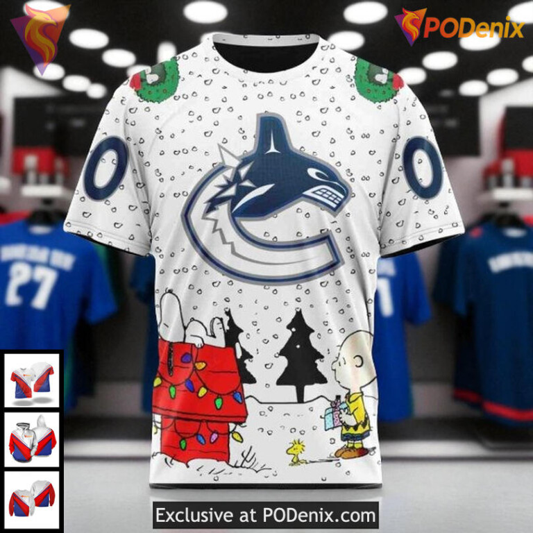Unisex Vancouver Canucks All Over Print Hoodie, Snoopy Christmas NHL Design - 2