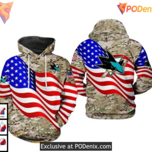 US Flag Camo Veteran Tribute Custom San Jose Sharks Womens Hoodie 3D