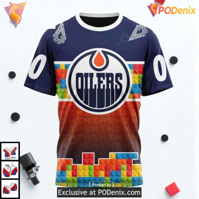 Puzzle Game Gradient Full Color NHL Edmonton Oilers Hoodie 3D Custom - 2