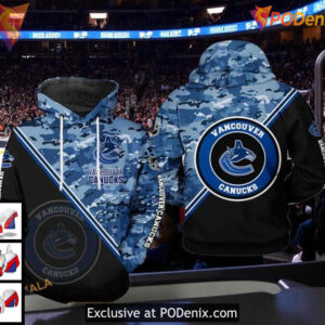 Vancouver Canucks 3D Hoodie Camo Edition, NHL Vancouver Canucks All Over Print