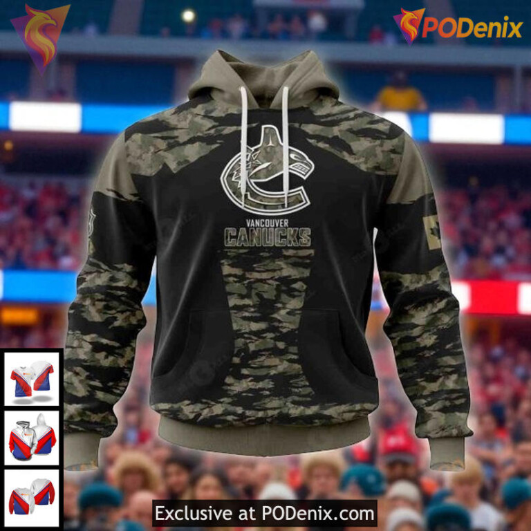 Vancouver Canucks 3D Hoodie, Custom NHL Camouflage Military Fan Edition
