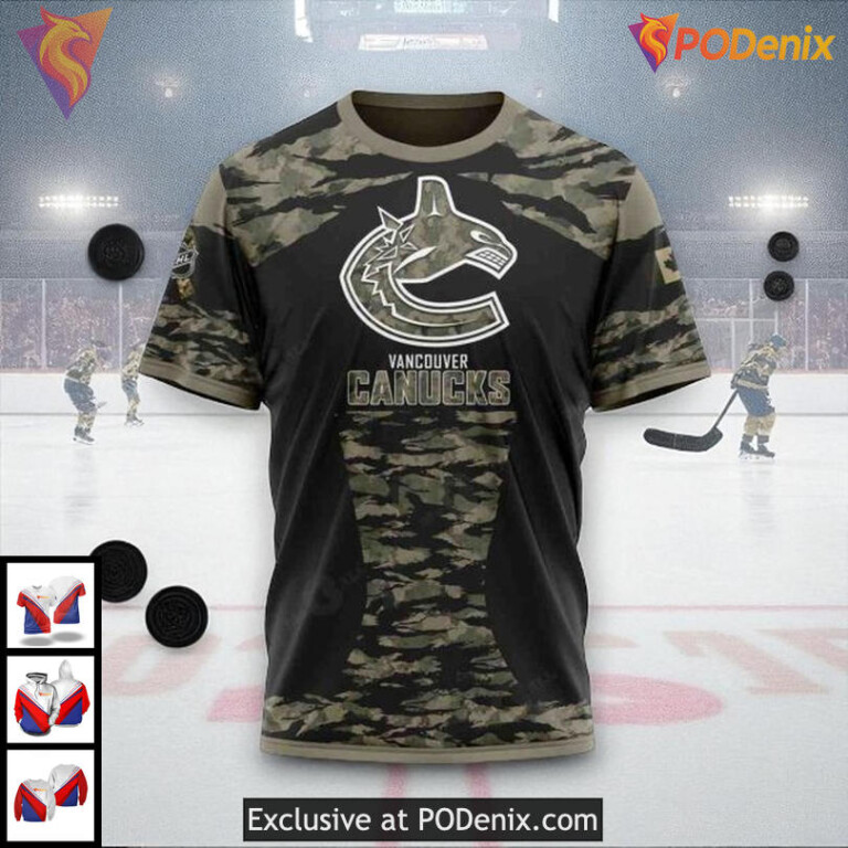Vancouver Canucks 3D Hoodie, Custom NHL Camouflage Military Fan Edition - 2