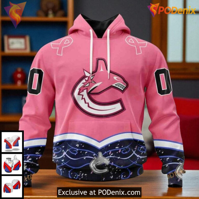 Vancouver Canucks All Over Print Hoodie, NHL Pink Cancer Awareness Custom Design