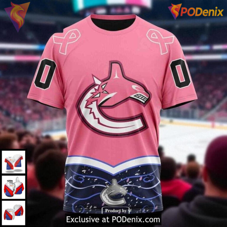 Vancouver Canucks All Over Print Hoodie, NHL Pink Cancer Awareness Custom Design - 2