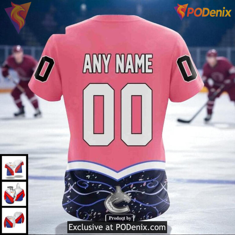 Vancouver Canucks All Over Print Hoodie, NHL Pink Cancer Awareness Custom Design - 3