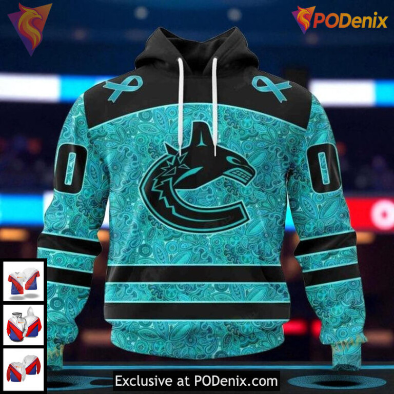 Vancouver Canucks All Over Print Hoodie, Ovarian Cancer Awareness NHL 3D