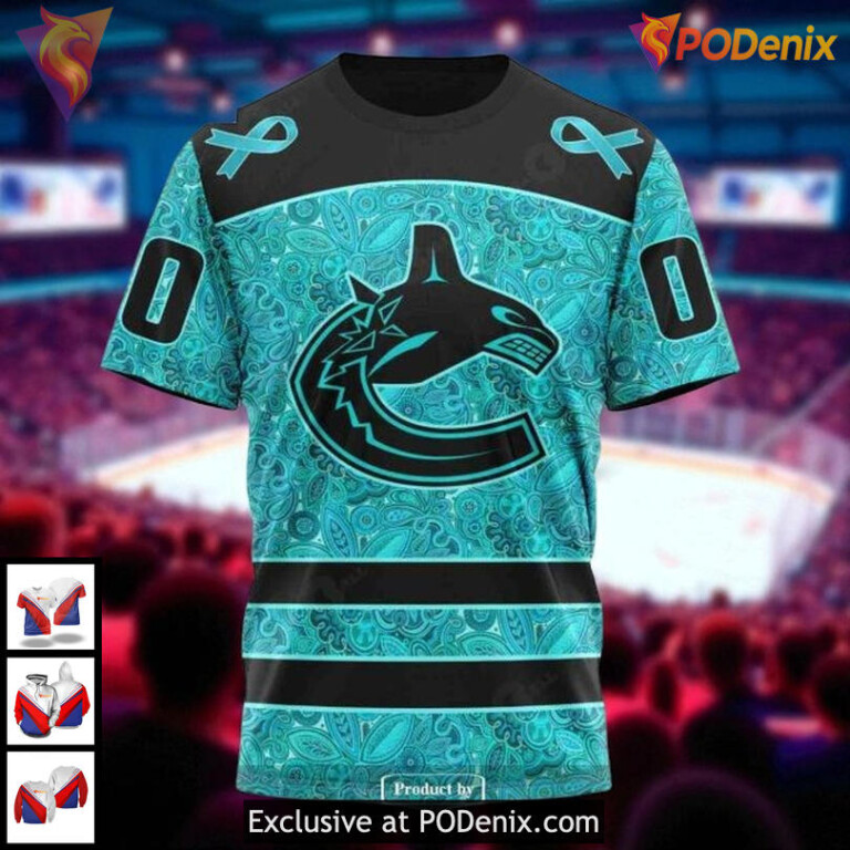 Vancouver Canucks All Over Print Hoodie, Ovarian Cancer Awareness NHL 3D - 2