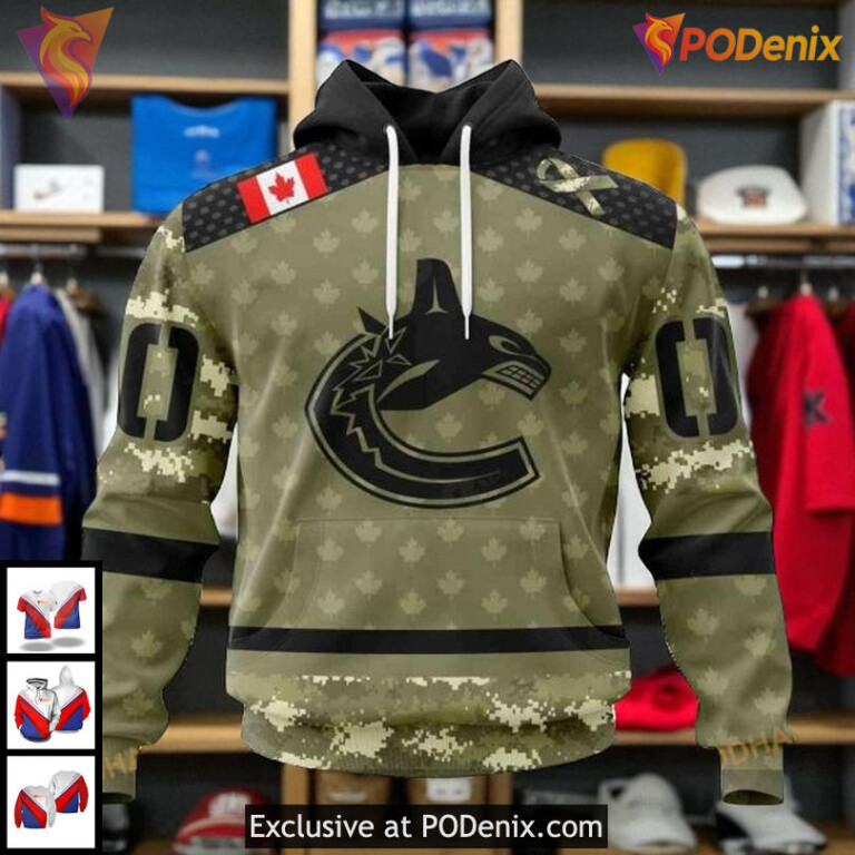 Vancouver Canucks Hoodie 3D All Over Print Camo Military NHL Appreciation Design