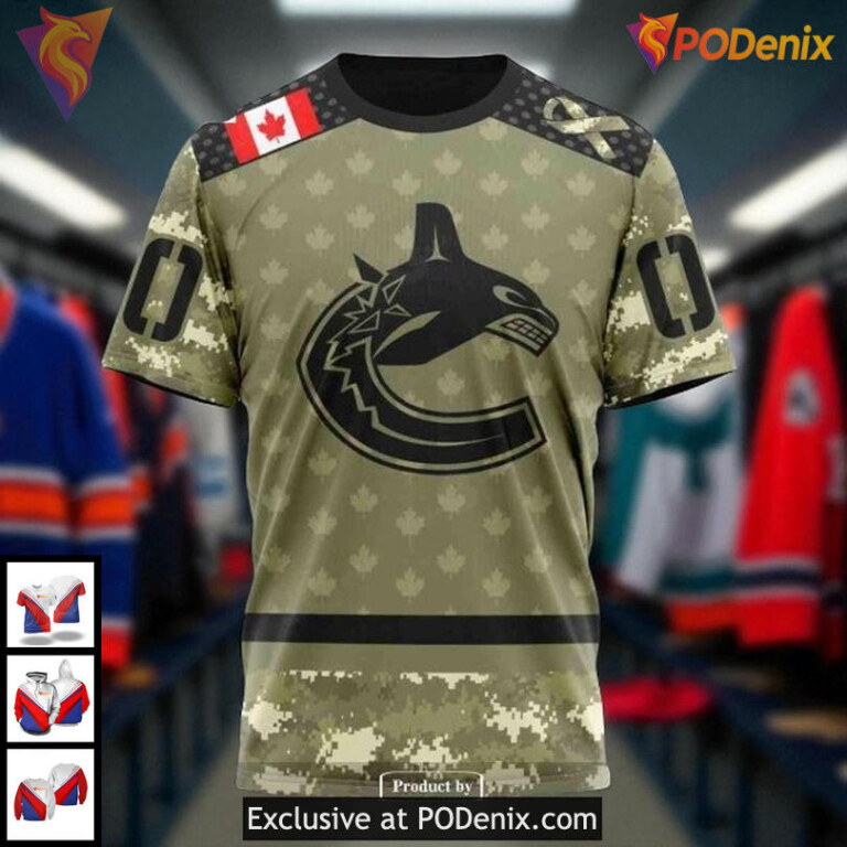 Vancouver Canucks Hoodie 3D All Over Print Camo Military NHL Appreciation Design - 2