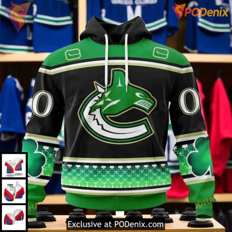 Vancouver Canucks Hoodie 3D All Over Print St Patricks Day Lucky Shamrock