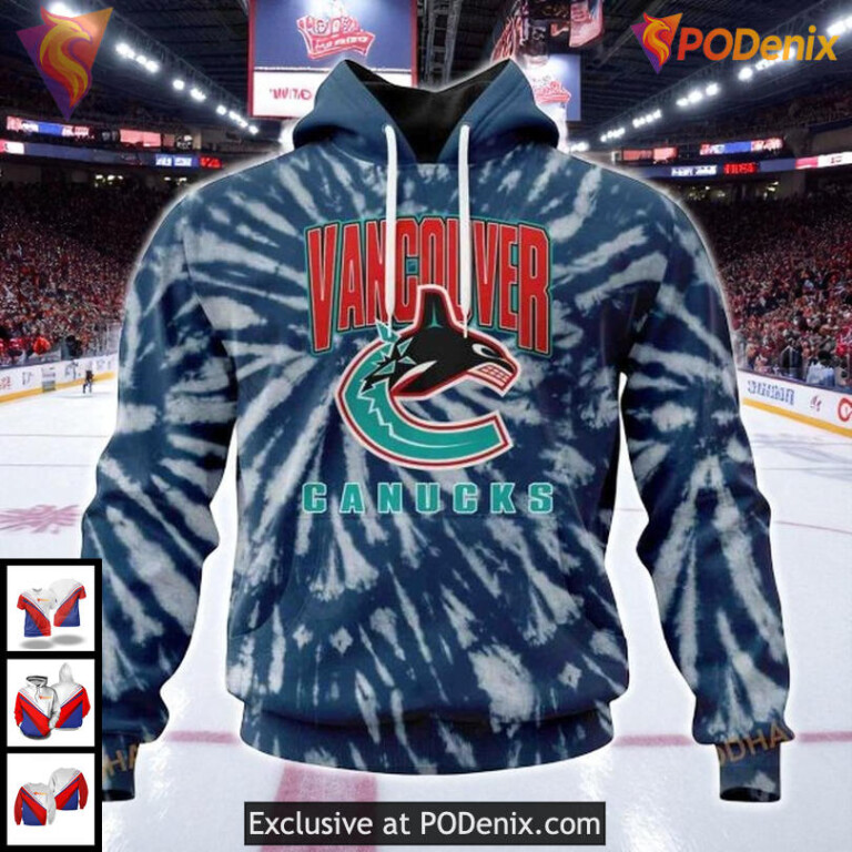 Vancouver Canucks Hoodie 3D Retro Tie Dye NHL Design Vintage All Over Print
