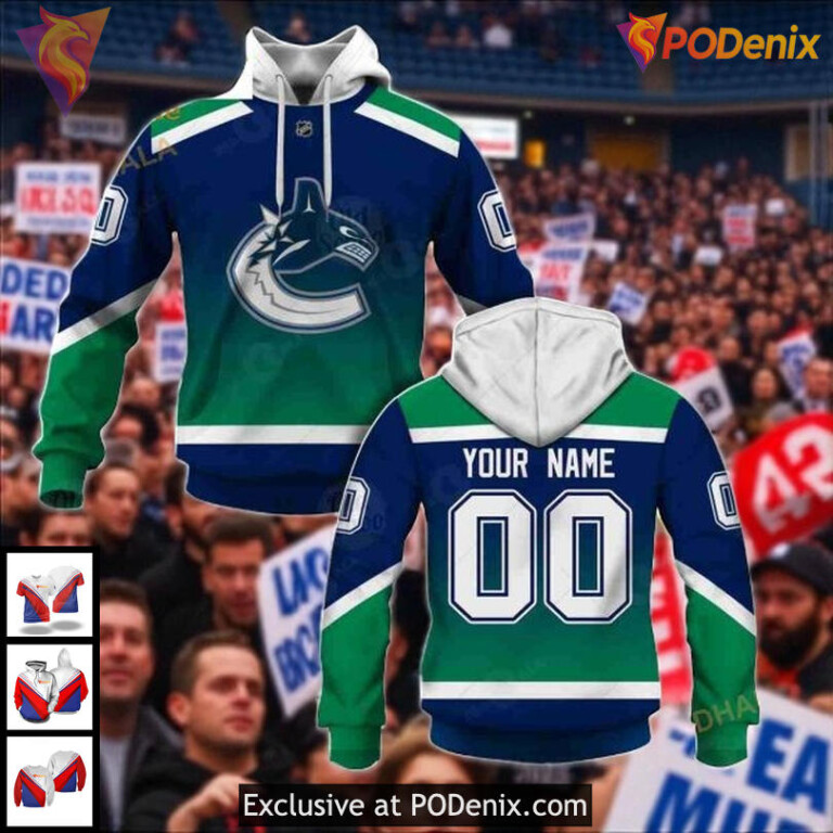 Vancouver Canucks Hoodie Custom Name Number Reverse Retro 3D Alternate Design