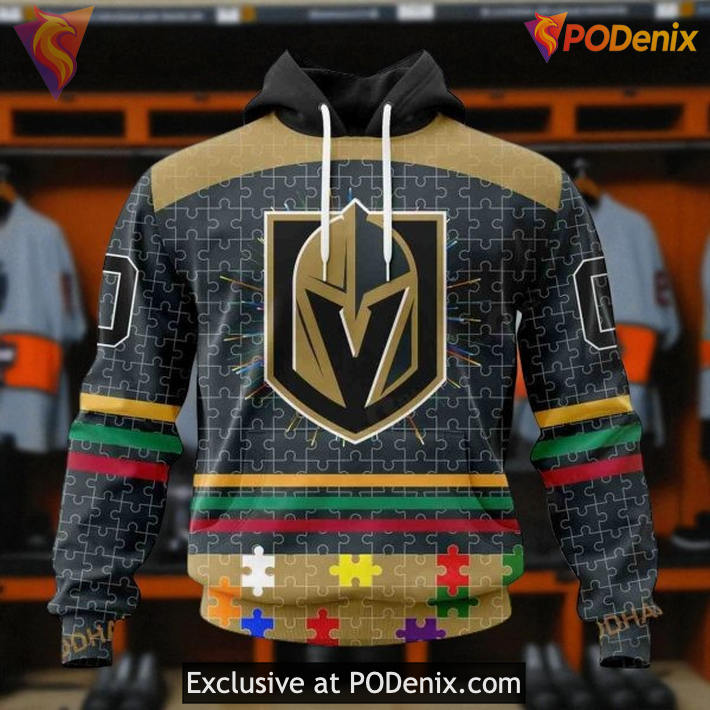 Vegas Golden Knights Hoodie Autism Awareness Puzzle Design Fearless Against Autism