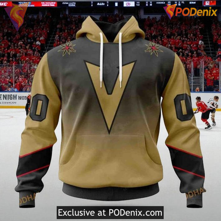 Vegas Golden Knights Hoodie Retro Gradient Custom Design NHL Fanwear 3D Vegas Golden Knights Hoodie Retro Gradient Custom Design NHL Fanwear 3D
