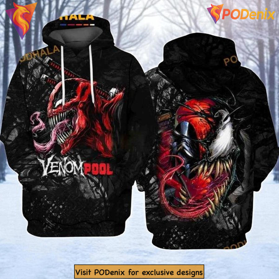 Venom Deadpool Hoodie 3D Marvel Mashup Apparel With Venompool Design