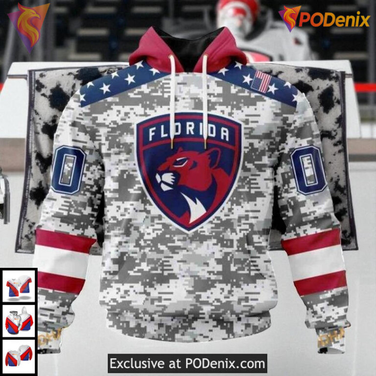 Veterans Day Camo Design Custom Florida Panthers Youth Hoodie NHL 3D