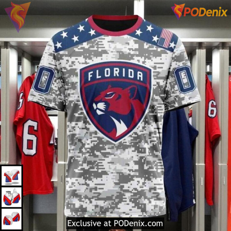 Veterans Day Camo Design Custom Florida Panthers Youth Hoodie NHL 3D - 2