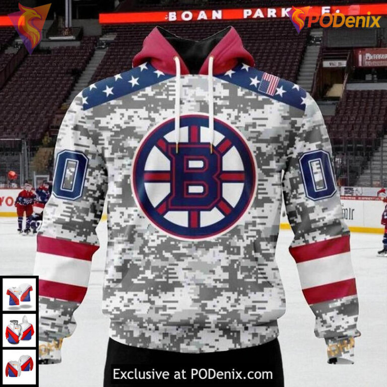 Veterans Day Camo NHL Boston Bruins Mens Hoodie 3D Patriotic Tribute
