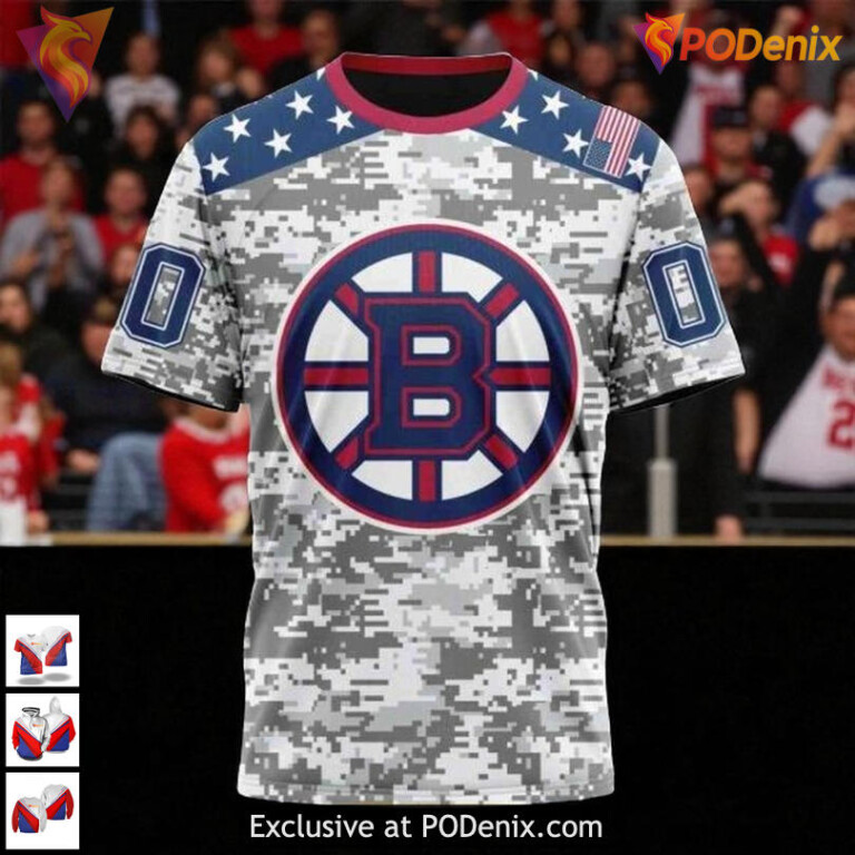 Veterans Day Camo NHL Boston Bruins Mens Hoodie 3D Patriotic Tribute - 2