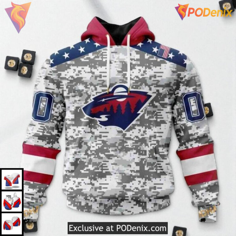 Veterans Day Camo Tribute NHL Minnesota Wild Youth Hoodie 3D
