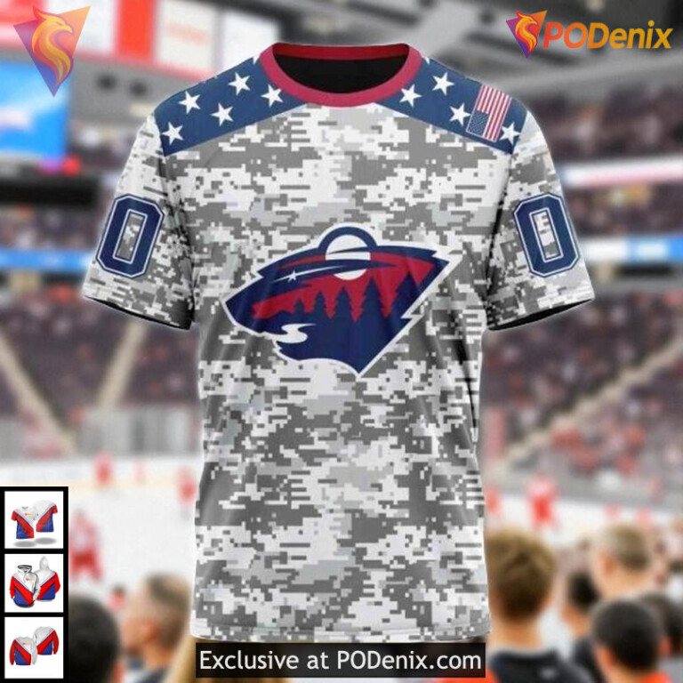 Veterans Day Camo Tribute NHL Minnesota Wild Youth Hoodie 3D - 2