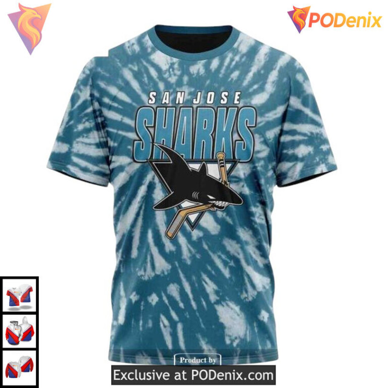 Vintage Tie Dye Retro Style Custom San Jose Sharks Unisex Hoodie NHL 3D - 2