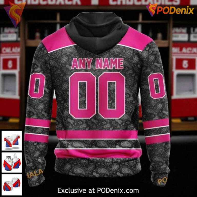 Womens Blackhawks Personalized Hoodie Breast Cancer Awareness NHL Blackhawks All Over Print - 1