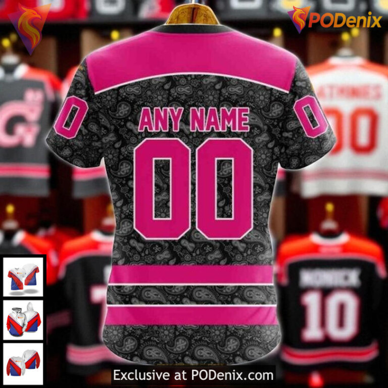 Womens Blackhawks Personalized Hoodie Breast Cancer Awareness NHL Blackhawks All Over Print - 3