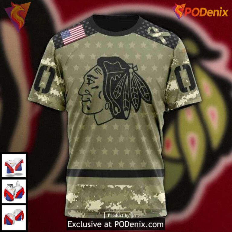 Womens Blackhawks Personalized Hoodie Camo Military NHL Chicago Blackhawks 3D - 3