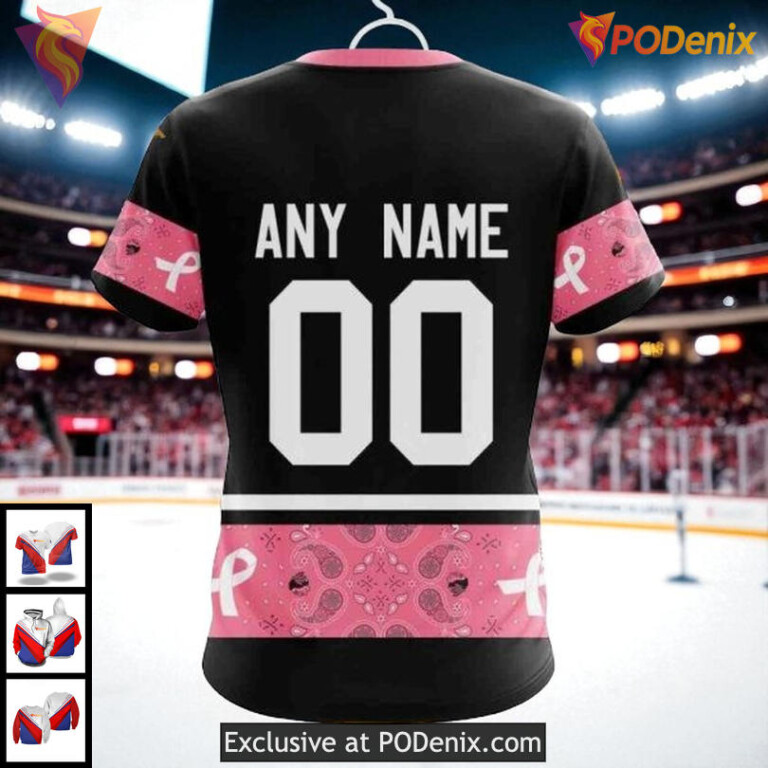 Womens Blackhawks Personalized Hoodie Classic Breast Cancer Awareness NHL 3D - 3
