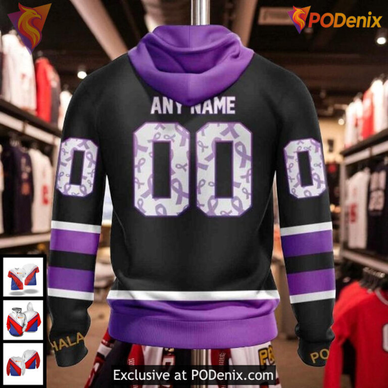 Womens Blackhawks Personalized Hoodie, Custom Cancer Awareness NHL 3D Design - 1
